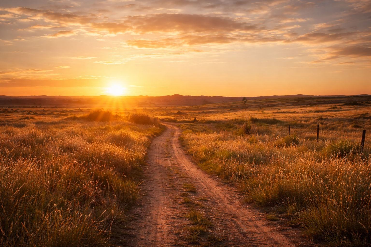A dirt road leading toward a golden West Texas sunrise — symbolizing the journey of healing